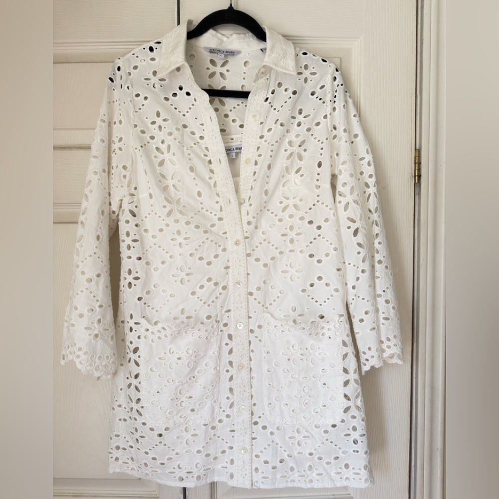 Veronica Beard White‎ Eyelet Long Sleeve Dress - Picture 4 of 5